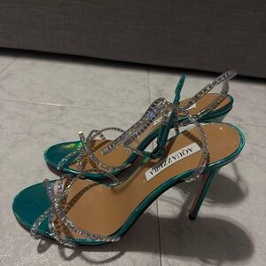 Aquazzura Turquoise and Silver Strappy Heels
